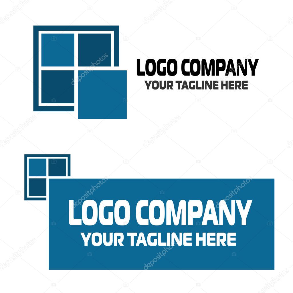 Window logo blue color isolated on a white background. Doors shop and service. Shop windows and service. Vector and illustration.