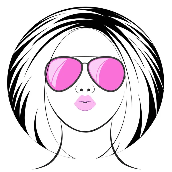 Φωτεινό Μοδάτο Κομψό Κορίτσι Κυρία Ροζ Γυαλιά Ένα Κοντό Κούρεμα — Διανυσματικό Αρχείο