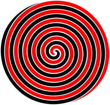 Beyaz arka planda izole edilmiş siyah ve kırmızı çizgili bir spiral..