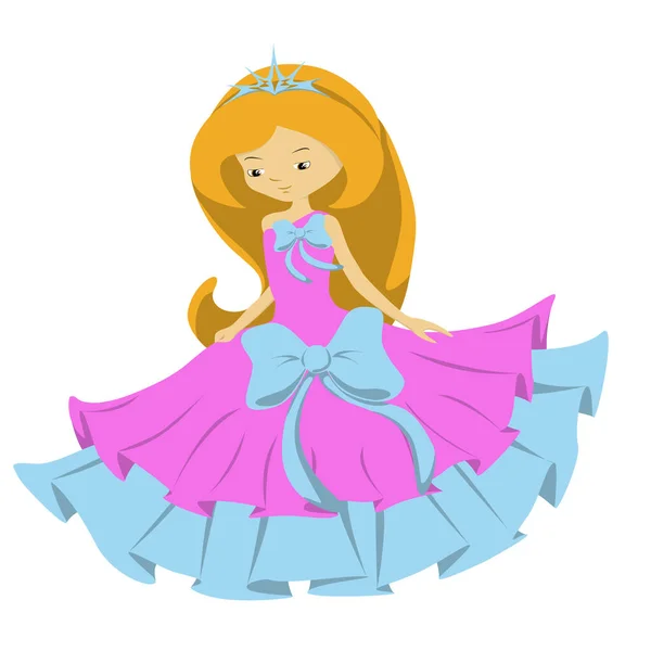 Pequena Princesa Com Cabelos Longos Vestido Rosa Azul Com Arco — Fotografia de Stock
