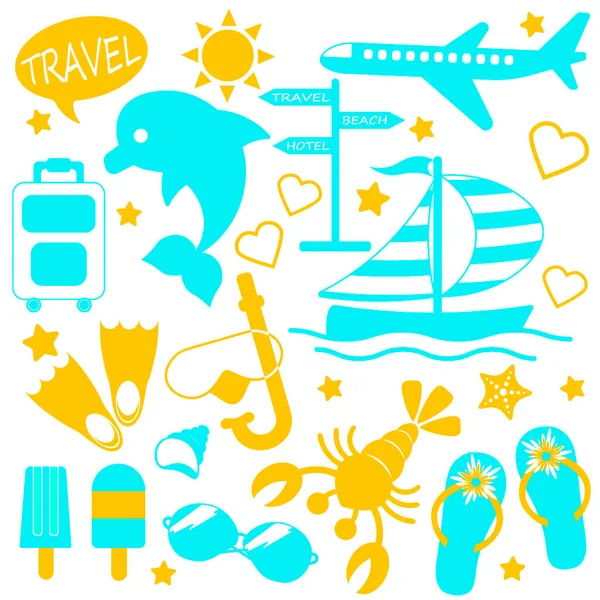 Iconos Coloridos Conjunto Estilo Para Unas Vacaciones Spa Mar Viajar — Vector de stock
