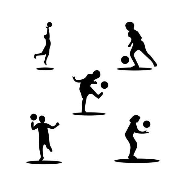 Детские силуэты концепция игры с мячами — стоковый вектор