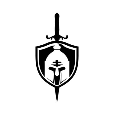 Gladyatör maskesi, Spartalı miğfer logo şablon vektör ikonu tasarımı