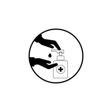 Antibakteriyel el dezenfektan, düz dizayn ikonu izole edilmiş.