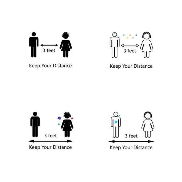Ikon Social Distancing Dan Ilustrasi Vektor Self Quarantine - Stok Vektor