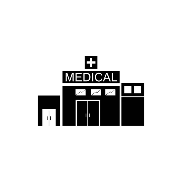 Vector Icon Hospital Building Front Silhouette White Background — Stock Vector