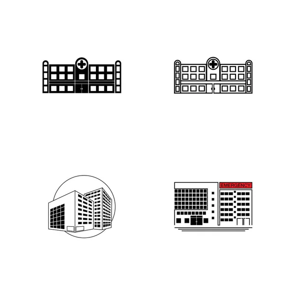 Icono Vectorial Silueta Frontal Del Edificio Del Hospital Sobre Fondo — Vector de stock