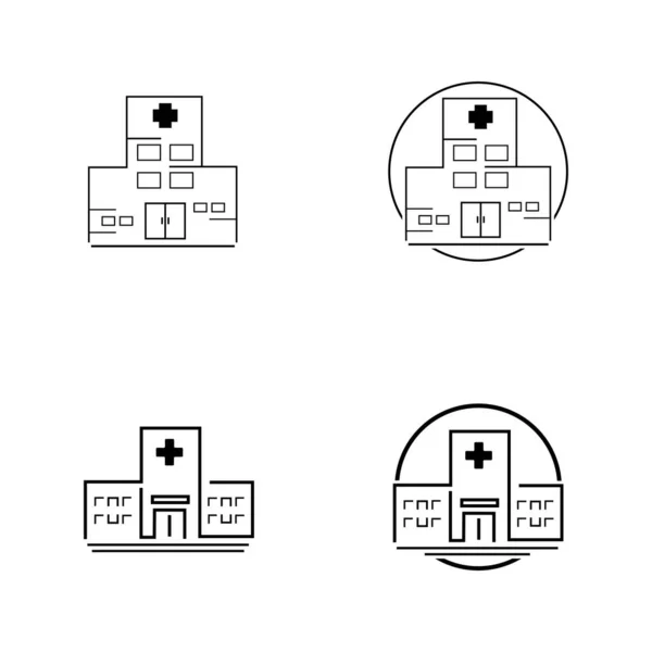Εικονίδιο Διάνυσμα Του Νοσοκομείου Κτίριο Μπροστά Σιλουέτα Λευκό Φόντο — Διανυσματικό Αρχείο