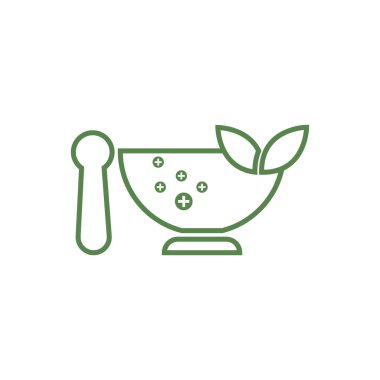 Eczane ikonu, bitkisel eczane sembolü, Pestle ve Havan vektörü çizim şablonu