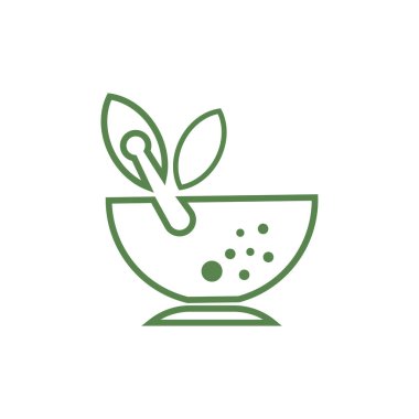 Eczane ikonu, bitkisel eczane sembolü, Pestle ve Havan vektörü çizim şablonu