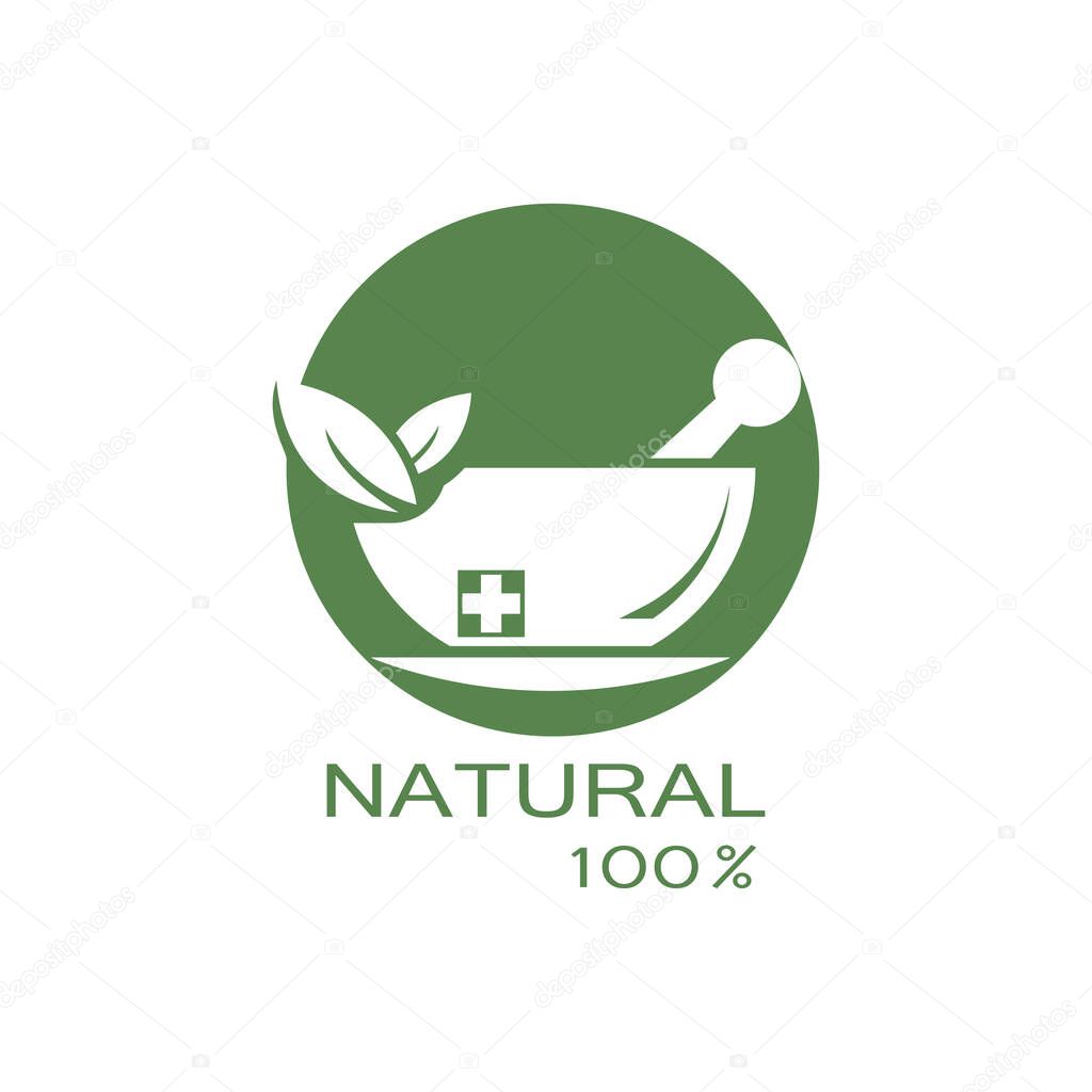 Pharmacy icon , Herbal pharmacy symbol ,  Pestle and Mortar vector illustration design template