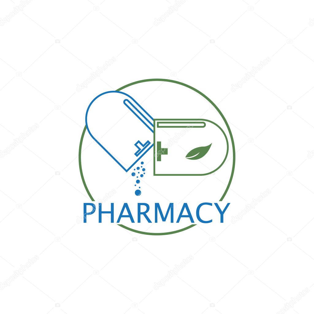 Pharmacy icon , Herbal pharmacy symbol ,  Pestle and Mortar vector illustration design template