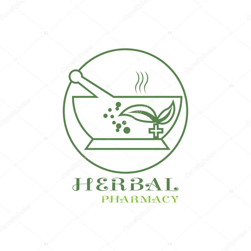 Pharmacy icon , Herbal pharmacy symbol ,  Pestle and Mortar vector illustration design template