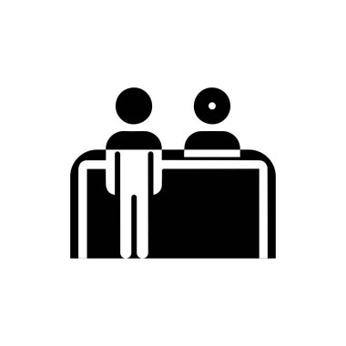 Kayıt masası vektörü, Müşteri hizmetleri masası simgesi, bilet gişe masası basit illüstrasyon tasarımı 