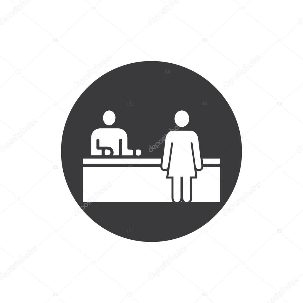 Registration desk vector , Customer service desk icon , Ticket  counter desk simple  illustration design 