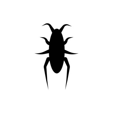 Beyaz arka planda klasik karakter siyah böcek. Retro, grafik, logo tasarımı. İzole vektör illüstrasyonu.