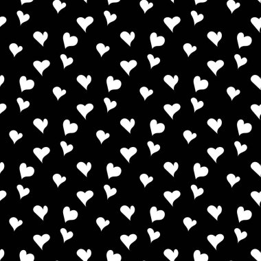 Kalp sembollü vektör arkaplan, dekorasyon için. Sevgililer Günü için şablon tasarımı, düğün. Kusursuz desen. Aşk, düğün, kusursuz bir düzen. Beyaz, siyah renk.