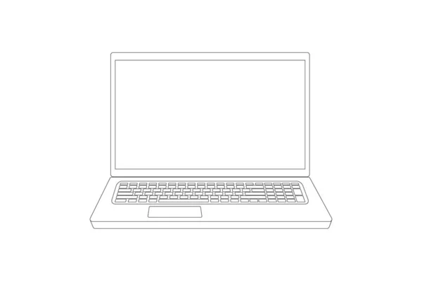 Laptop notebook computer, line art. Display on white background. — Stock Vector