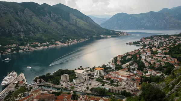 Vue sur la baie de Kotor et la zone de Dobrota de la ville de Kotor — Photo