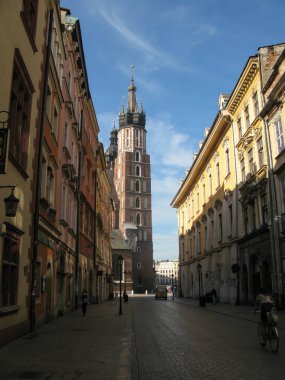 view of Florianska street and towers of St. Mary's Basilica, Krakow clipart