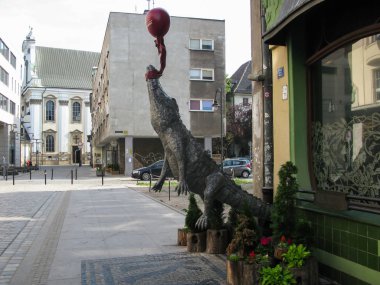 Sokaktaki modern timsah heykeli, Wroclaw, Polonya