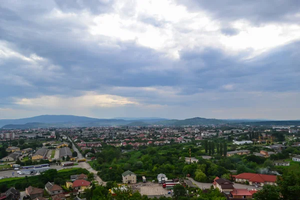Vue Panoramique Ville Mukachevo Depuis Montagne Château Palanok Ukraine — Photo