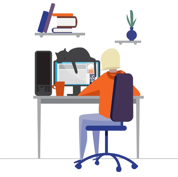 Junge Weibliche Figur Mädchen Oder Teenager Arbeitet Hause Computer Workaholic — Stockfoto