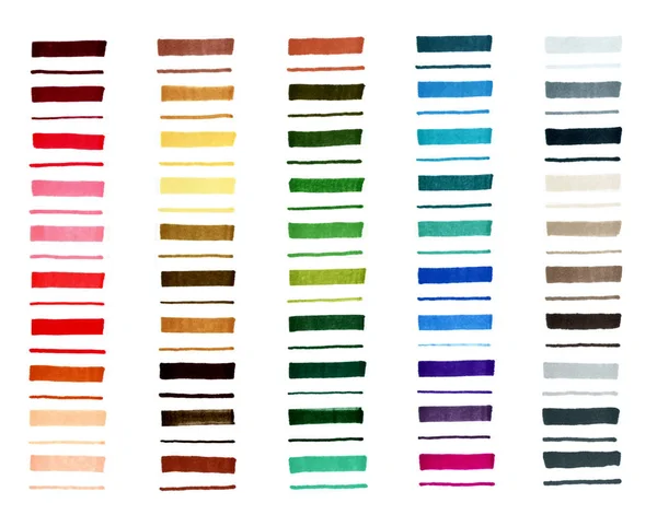 Markers Lines Multicolored Gray Stripes White Paper Big Set Palette — Stock Photo, Image