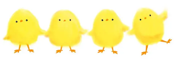 Collection Cute Cartoon Yellow Chicks Easter White Background Little Chickens — Stock Photo, Image