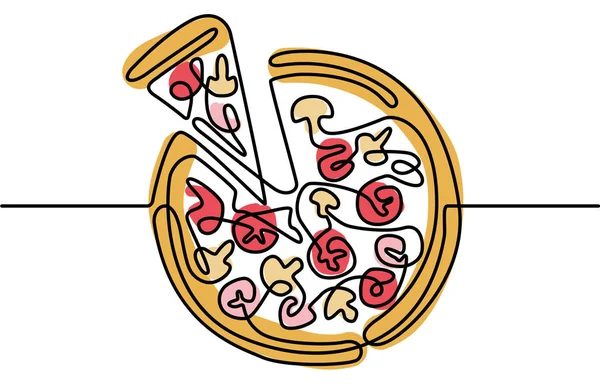 Ciągłe One Line Pizza i Slice włoski fast food kawiarnia. Ilustracja wektora. Pizzeria — Wektor stockowy