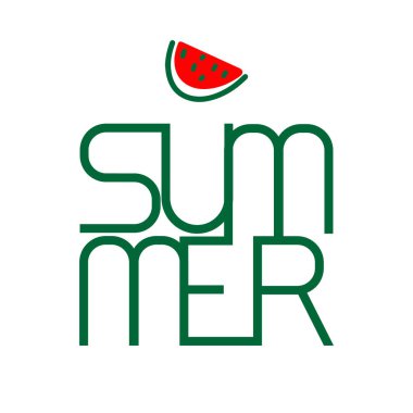 Yaz metni ve karpuz taşıyıcı logoti tasarımı. Tatil dekorasyonu. Basit şekillerin yaratıcı biçimi