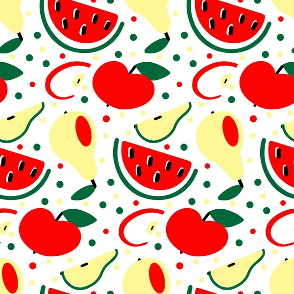 Seamless pattern with apple pear watermelon vector illustration — Stock Vector