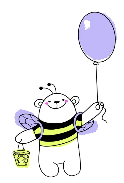 Roztomilý medvěd ve včelím kostýmu Děti legrační charakter — Stockový vektor