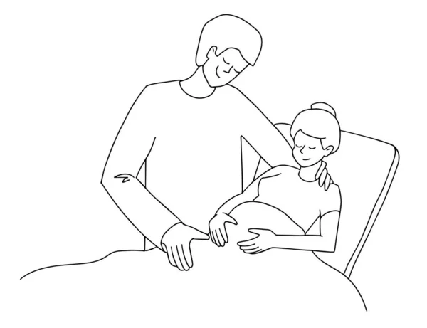 Έγκυος. Ευτυχισμένο οικογενειακό ζευγάρι σε κλινική γραμμή στυλ — Διανυσματικό Αρχείο
