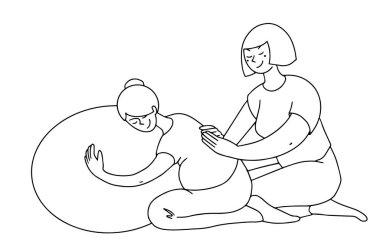 Doula 'nın desteği yerine hamile kadın çizgisi tarzı