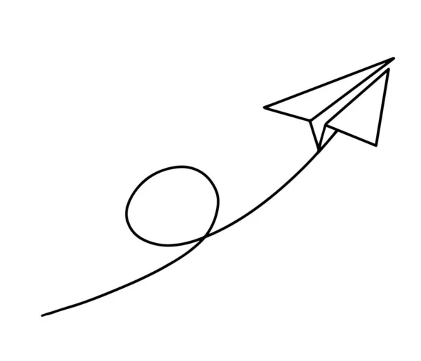 Voo de um avião de papel com uma linha contínua — Vetor de Stock