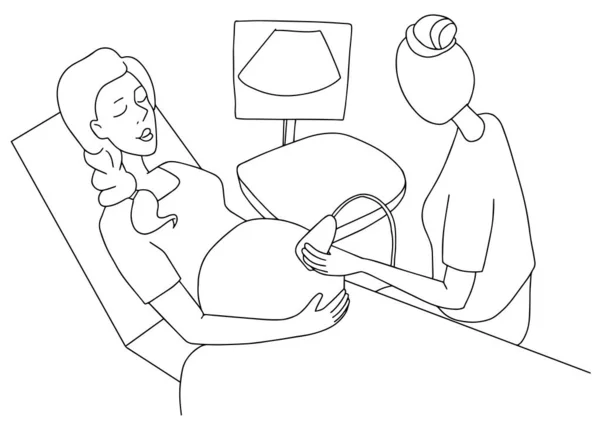 Mulher durante ultra-som na clínica de fertilidade —  Vetores de Stock