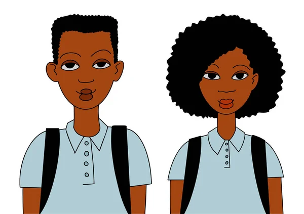 Black Afro American boy and girl doodle style — Stock Vector