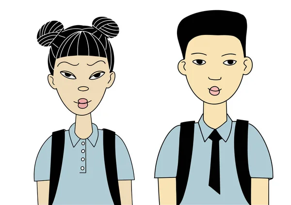Gezichten van tieners aziatische jongen en meisje — Stockvector