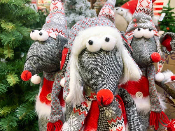 Teddy rats, stuffed toys at christmas market fair in shopping mall