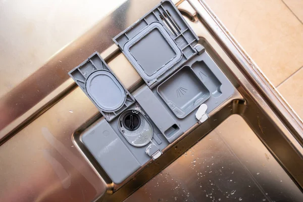 Пластиковий Миючий Засіб Кондиціонер Посудомийної Машини Відкритий Контейнер Відділення Посудомийної — стокове фото