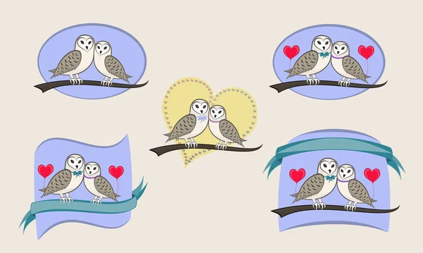 set of cute owls for Valentine\'s Day