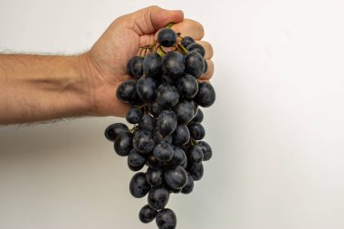 Bir demet üzümü siyah beyaz tutarak.