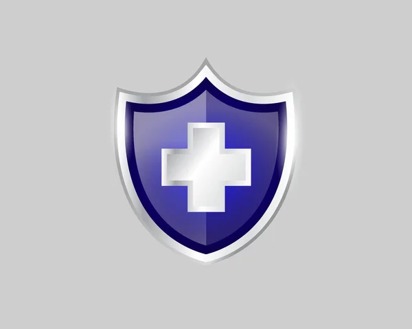 Синий Щит Белым Крест Безопасности Здравоохранения Медицинской Защиты Знак Символа — стоковый вектор