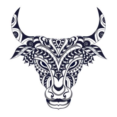 Siyah ve beyaz Stili İnek Zentangle Vektörü