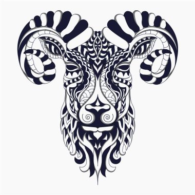 siyah ve beyaz stilize keçi zentangle vektörü