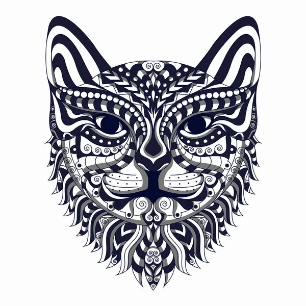 Black White Stylized Cat Zentangle Vector — Stock Vector