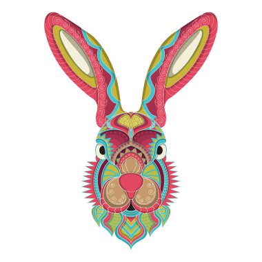 Etnik vektör içinde stilize edilmiş tavşan maskot, baskı tasarımı tişörtü kullanılabilir