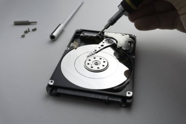 Sabit diskin iç mekanizma donanımını kapat. Yumuşak odak 