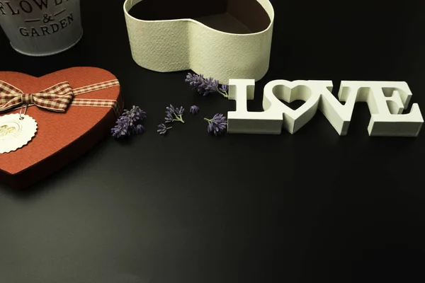 Gift box for Snt. Valentines day. Love text for background — Stock Photo, Image